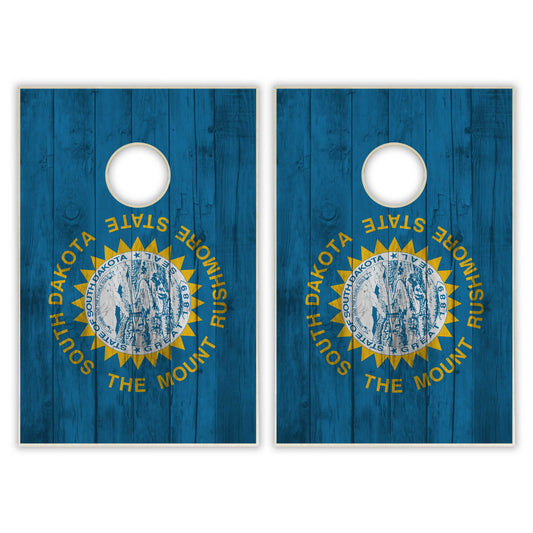 South Dakota State Flag Tailgate Cornhole Set - Distressed Wood