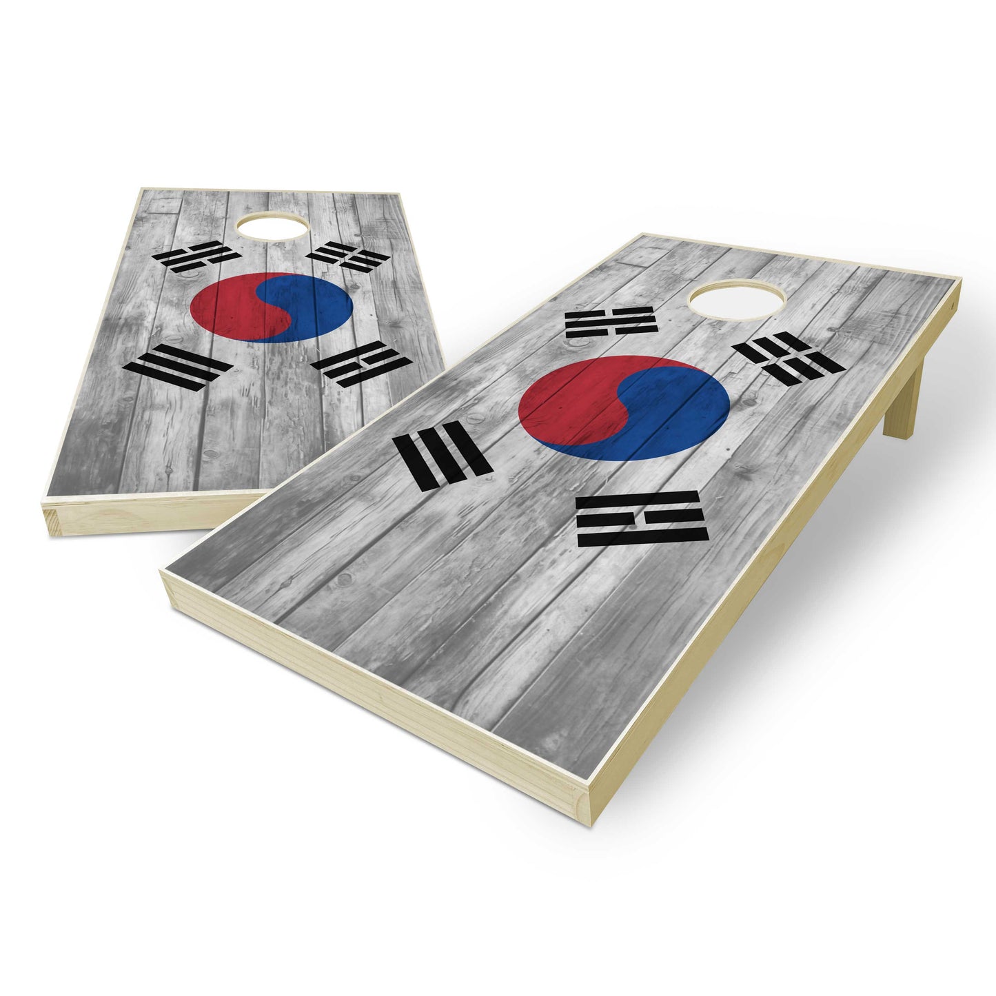 South Korea Flag Cornhole Set - Distressed Wood