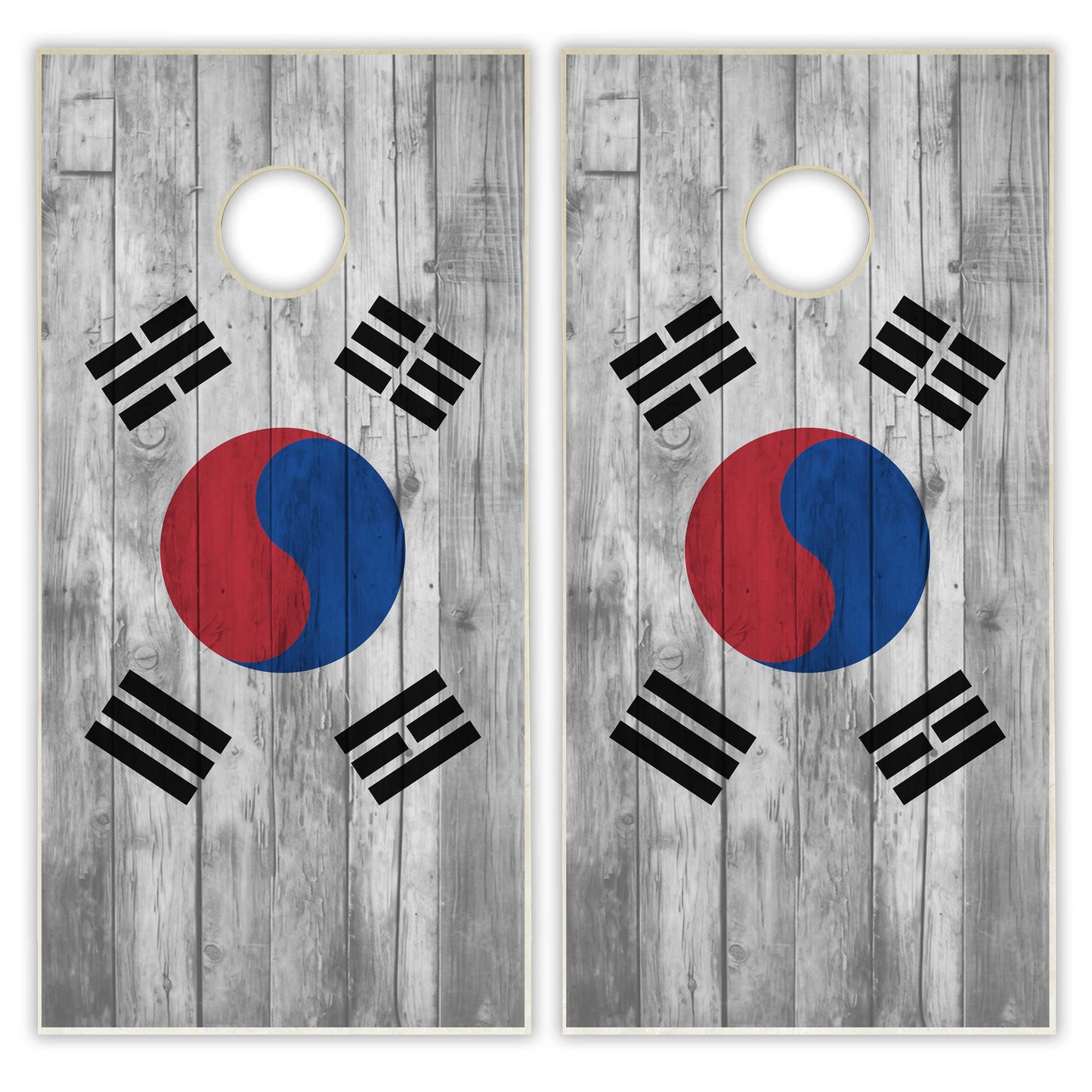 South Korea Flag Cornhole Set - Distressed Wood