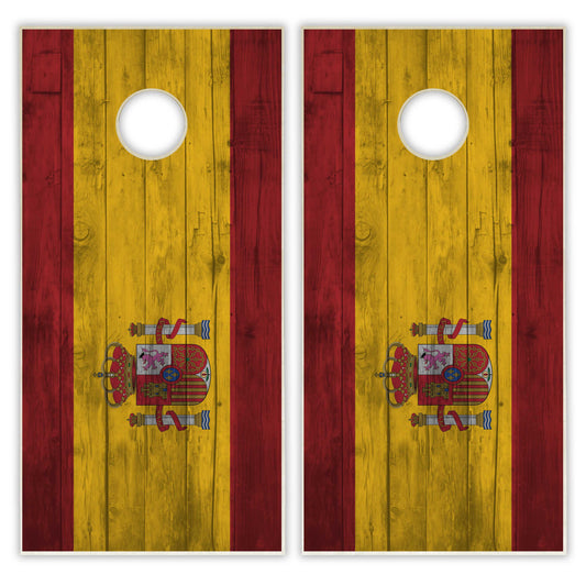 Spain Flag Cornhole Set - Distressed Wood