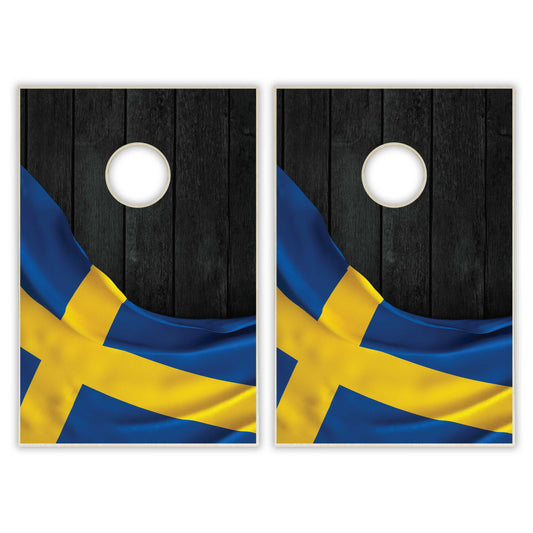 Sweden Flag Tailgate Cornhole Set - Black Wood