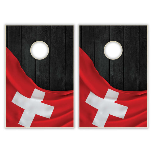 Switzerland Flag Tailgate Cornhole Set - Black Wood