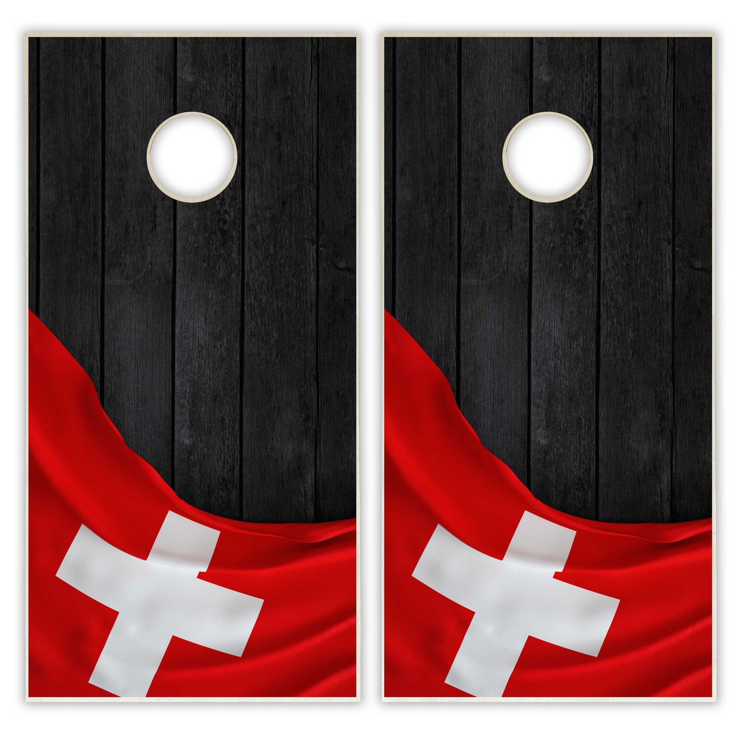 Switzerland Flag Cornhole Set - Black Wood