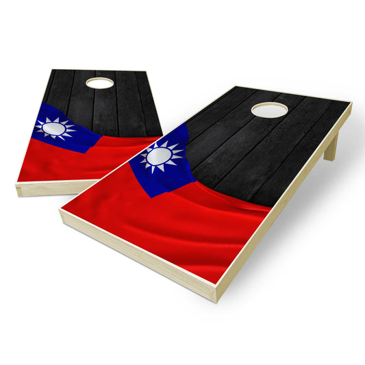 Taiwan Flag Cornhole Set - Black Wood