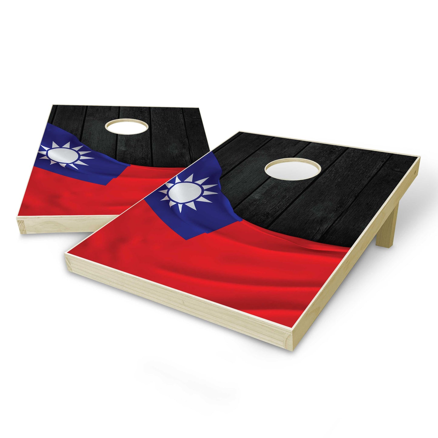 Taiwan Flag Tailgate Cornhole Set - Black Wood