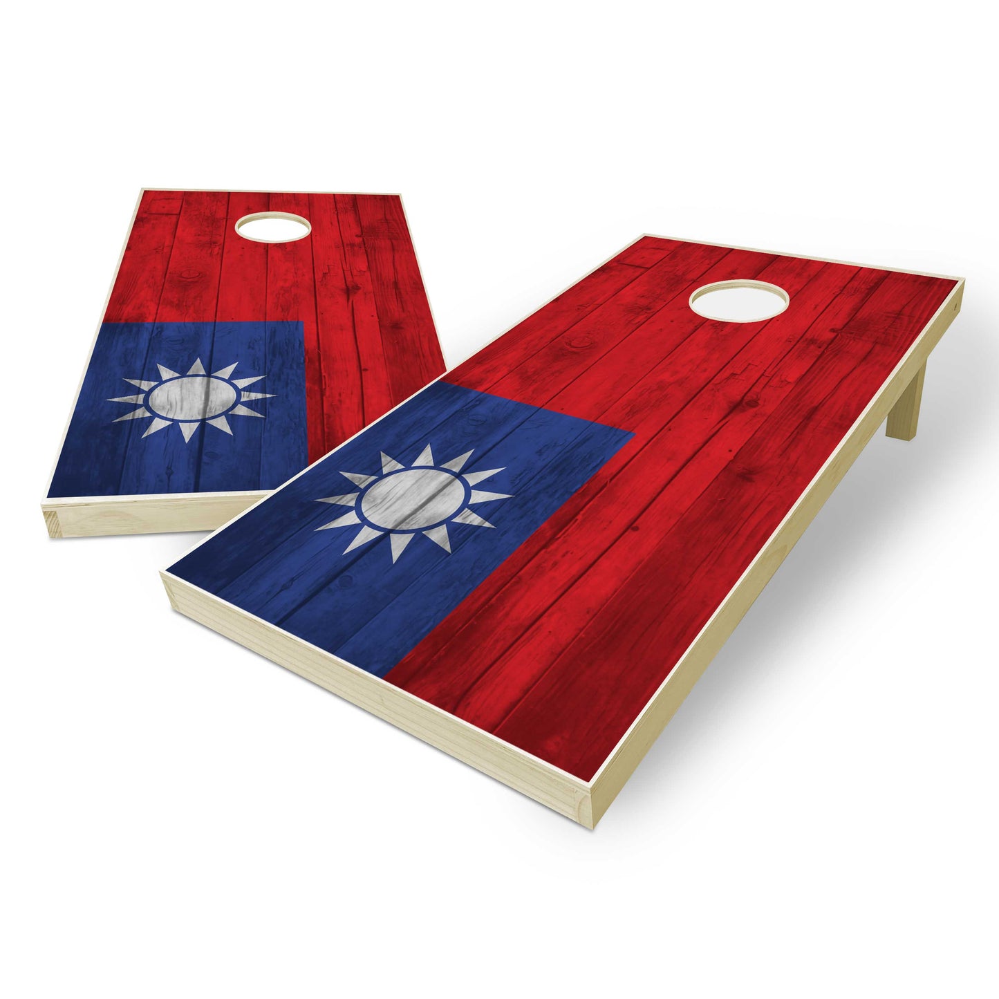 Taiwan Flag Cornhole Set - Distressed Wood