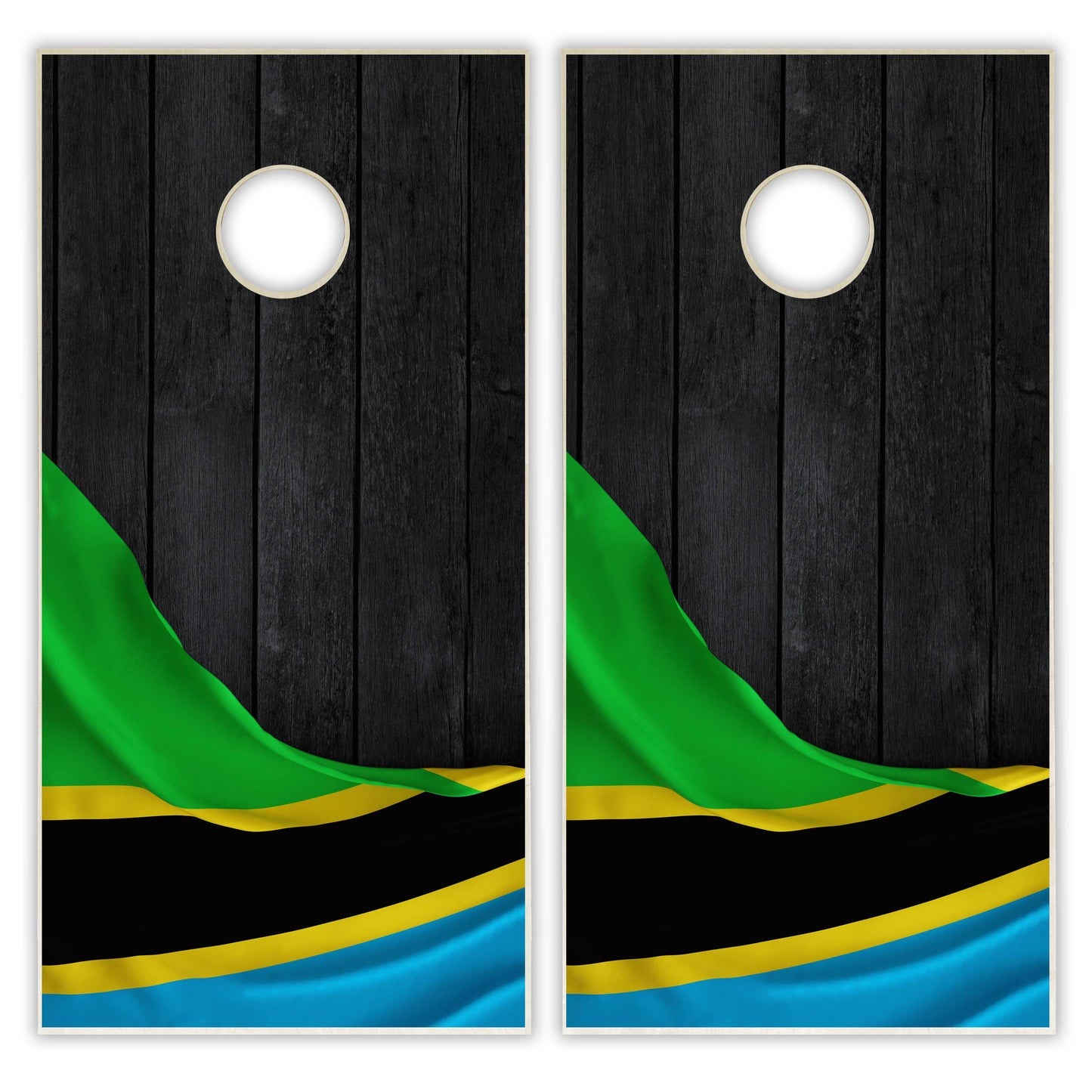 Tanzania Flag Cornhole Set - Black Wood