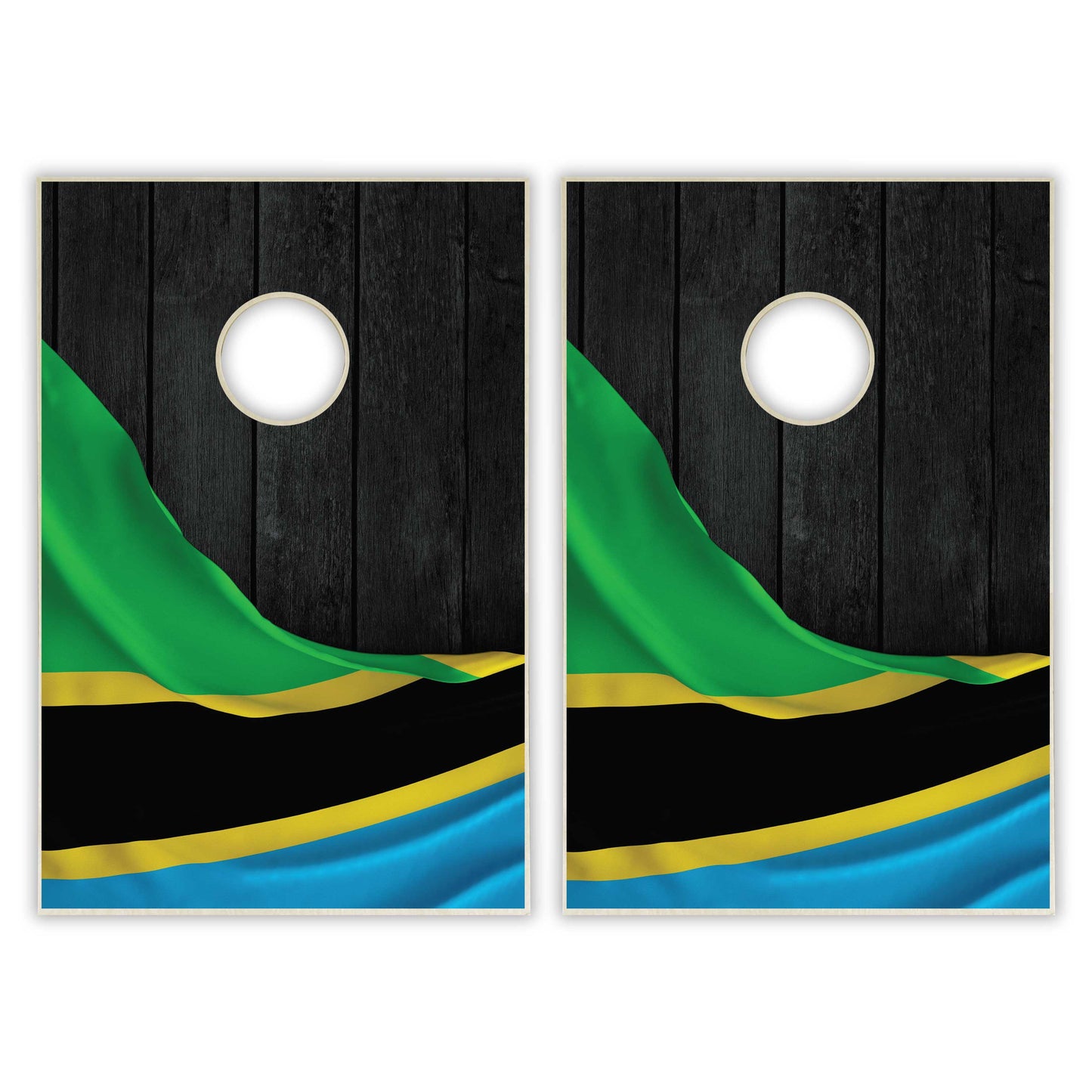 Tanzania Flag Tailgate Cornhole Set - Black Wood