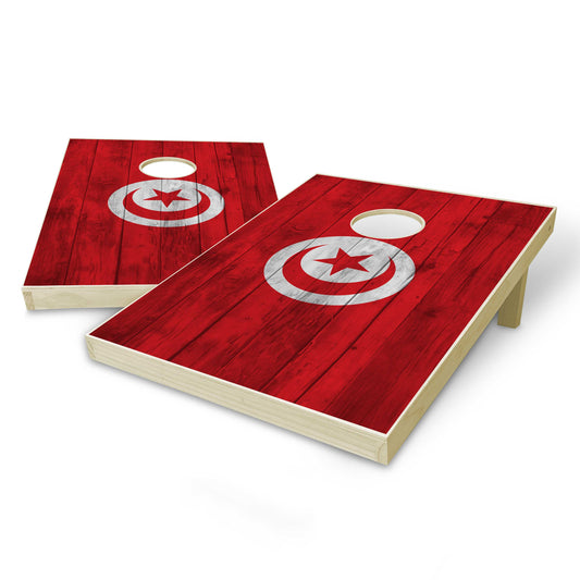 Tunesia Flag Tailgate Cornhole Set - Black Wood