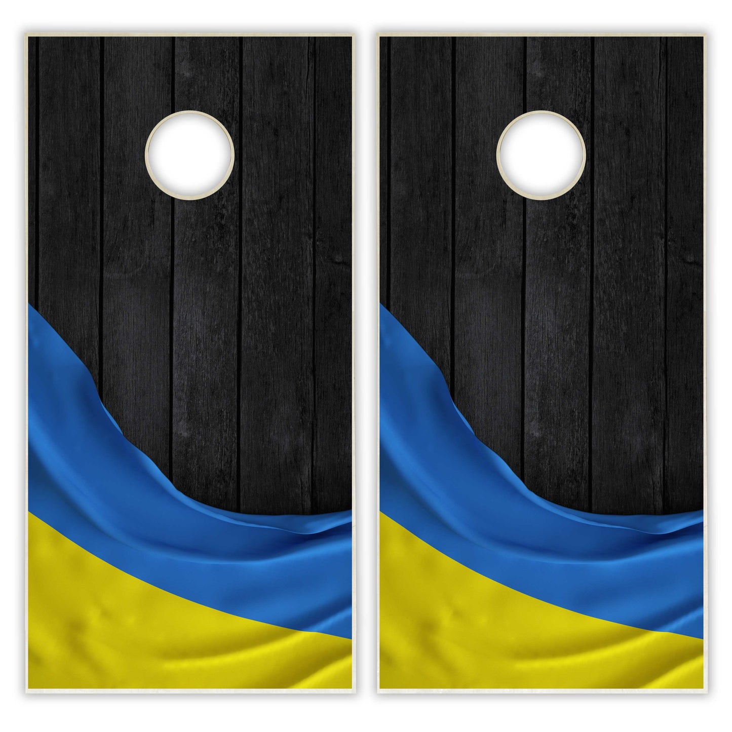 Ukraine Flag Cornhole Set - Black Wood