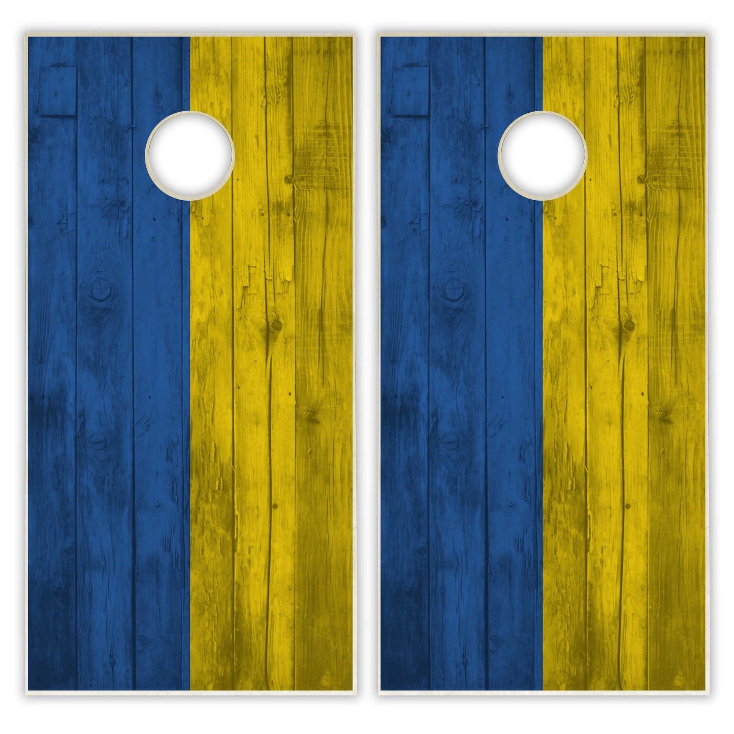 Ukraine Flag Cornhole Set - Distressed Wood