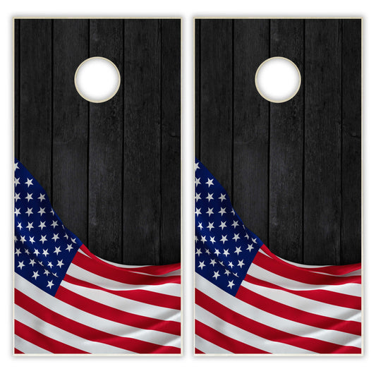 United States Flag Cornhole Set - Black Wood