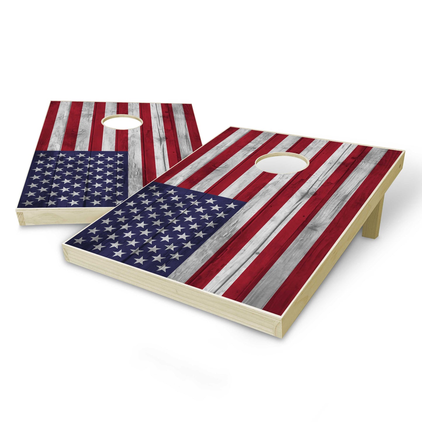 American Flag Tailgate Cornhole Set - Distressed Wood