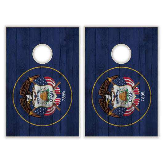 Utah State Flag Tailgate Cornhole Set - Distressed Wood