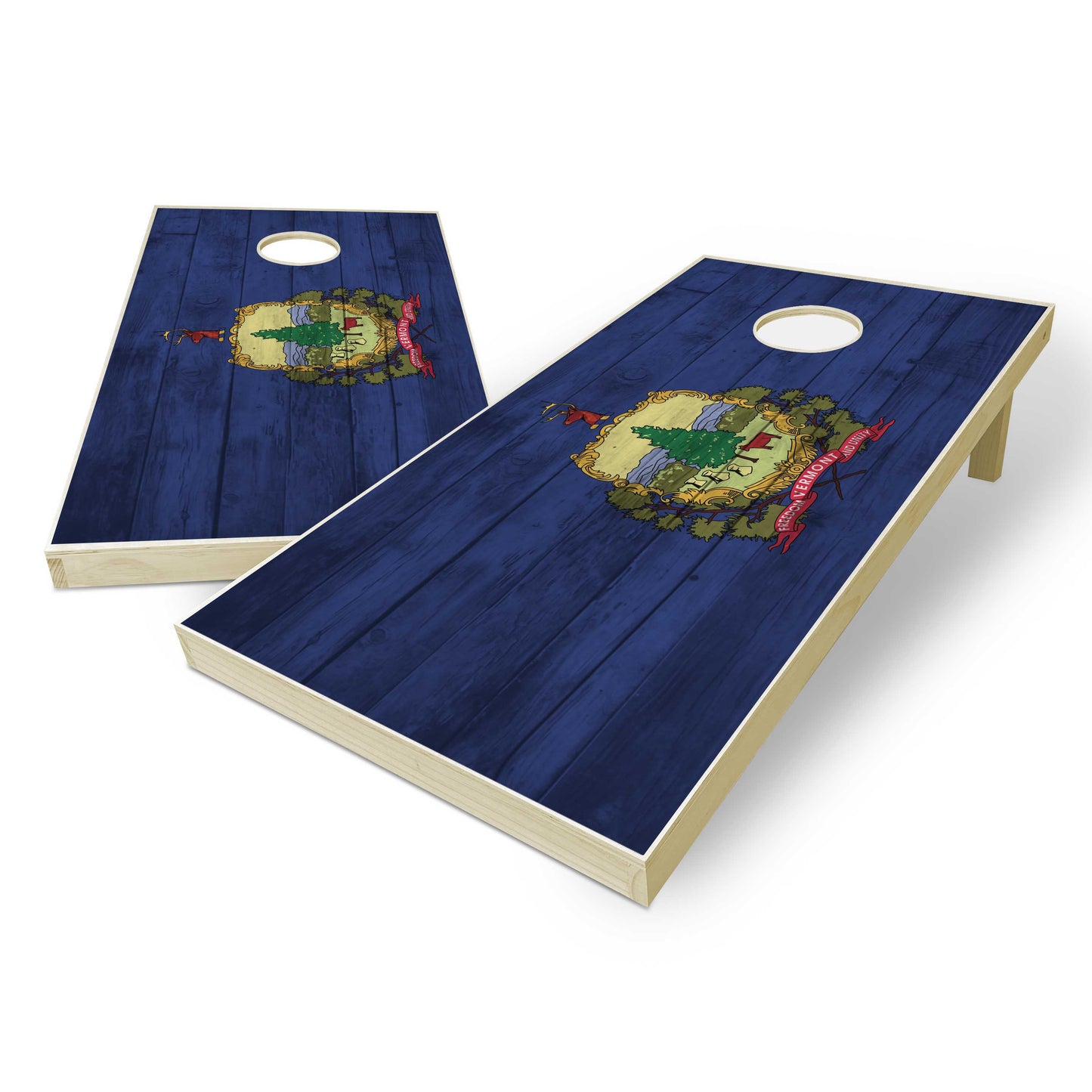 Vermont State Flag Cornhole Set - Distressed Wood