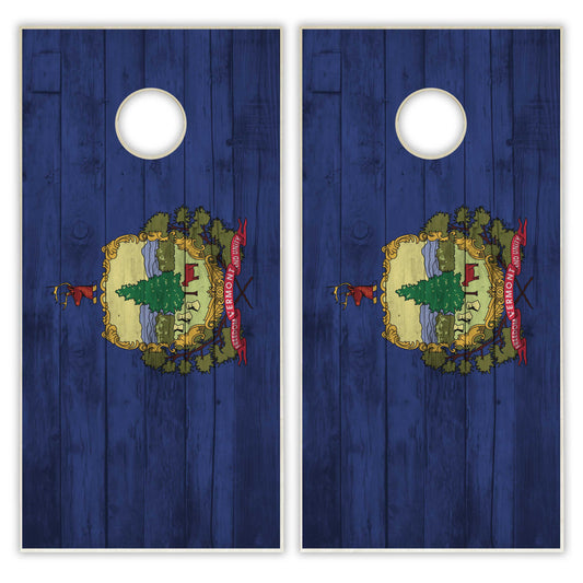 Vermont State Flag Cornhole Set - Distressed Wood