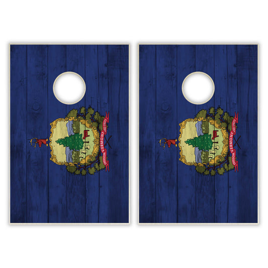Vermont State Flag Tailgate Cornhole Set - Distressed Wood