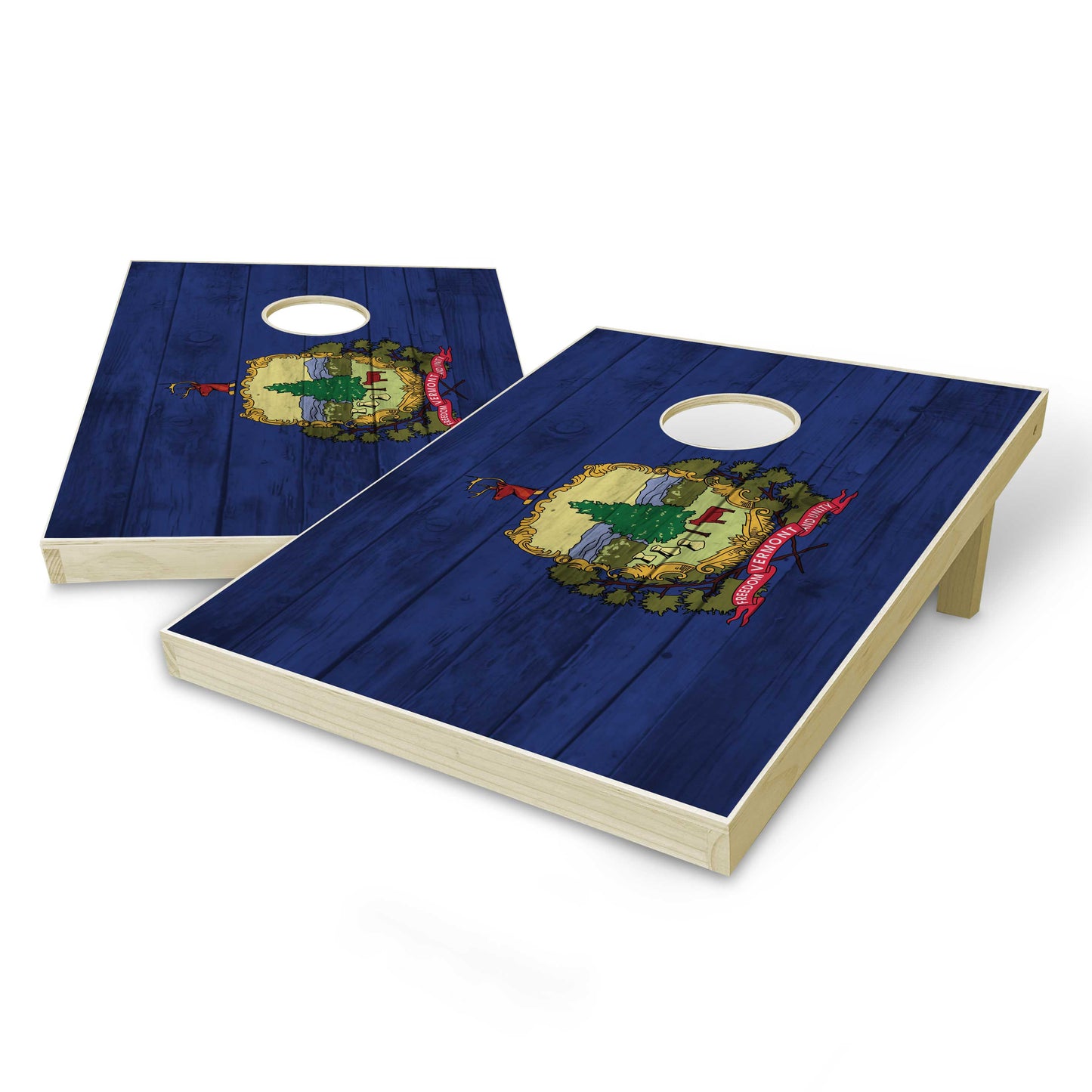 Vermont State Flag Tailgate Cornhole Set - Distressed Wood