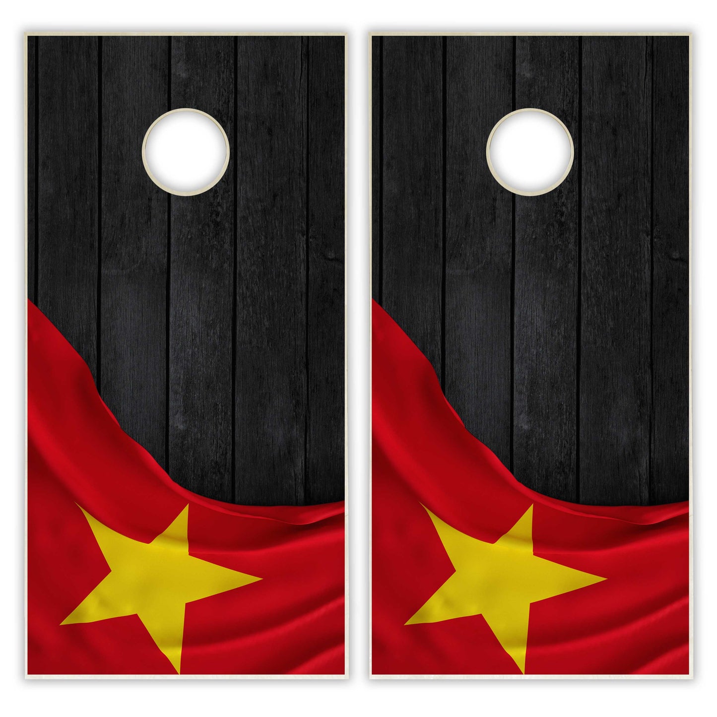 Vietnam Flag Cornhole Set - Black Wood