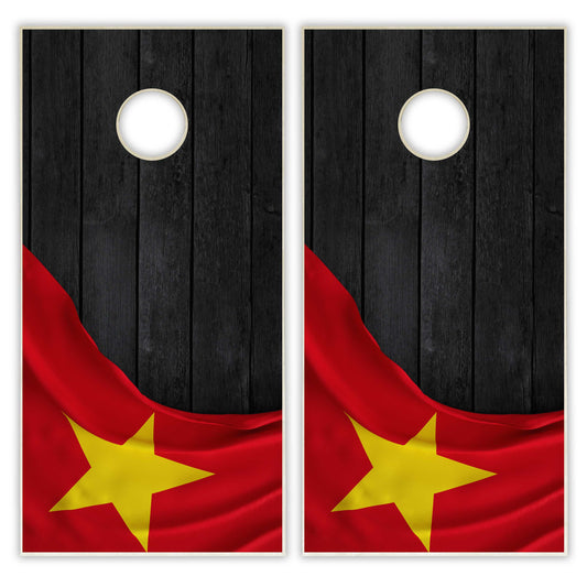 Vietnam Flag Cornhole Set - Black Wood