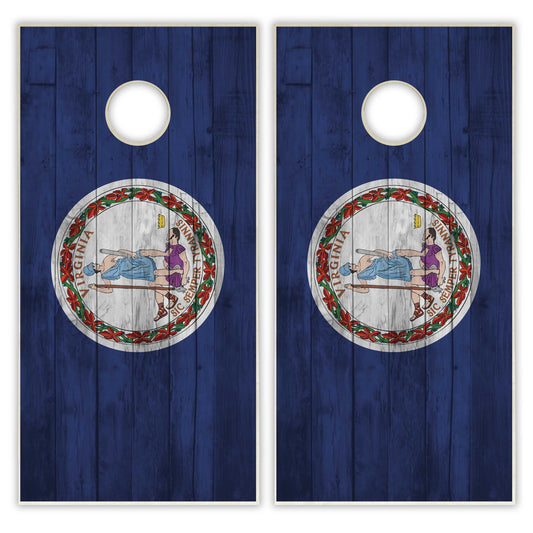 Virginia State Flag Cornhole Set - Distressed Wood