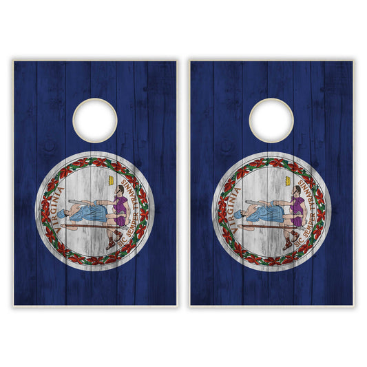Virginia State Flag Tailgate Cornhole Set - Distressed Wood