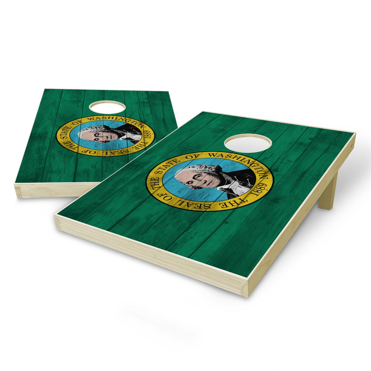 Washington State Flag Tailgate Cornhole Set - Distressed Wood