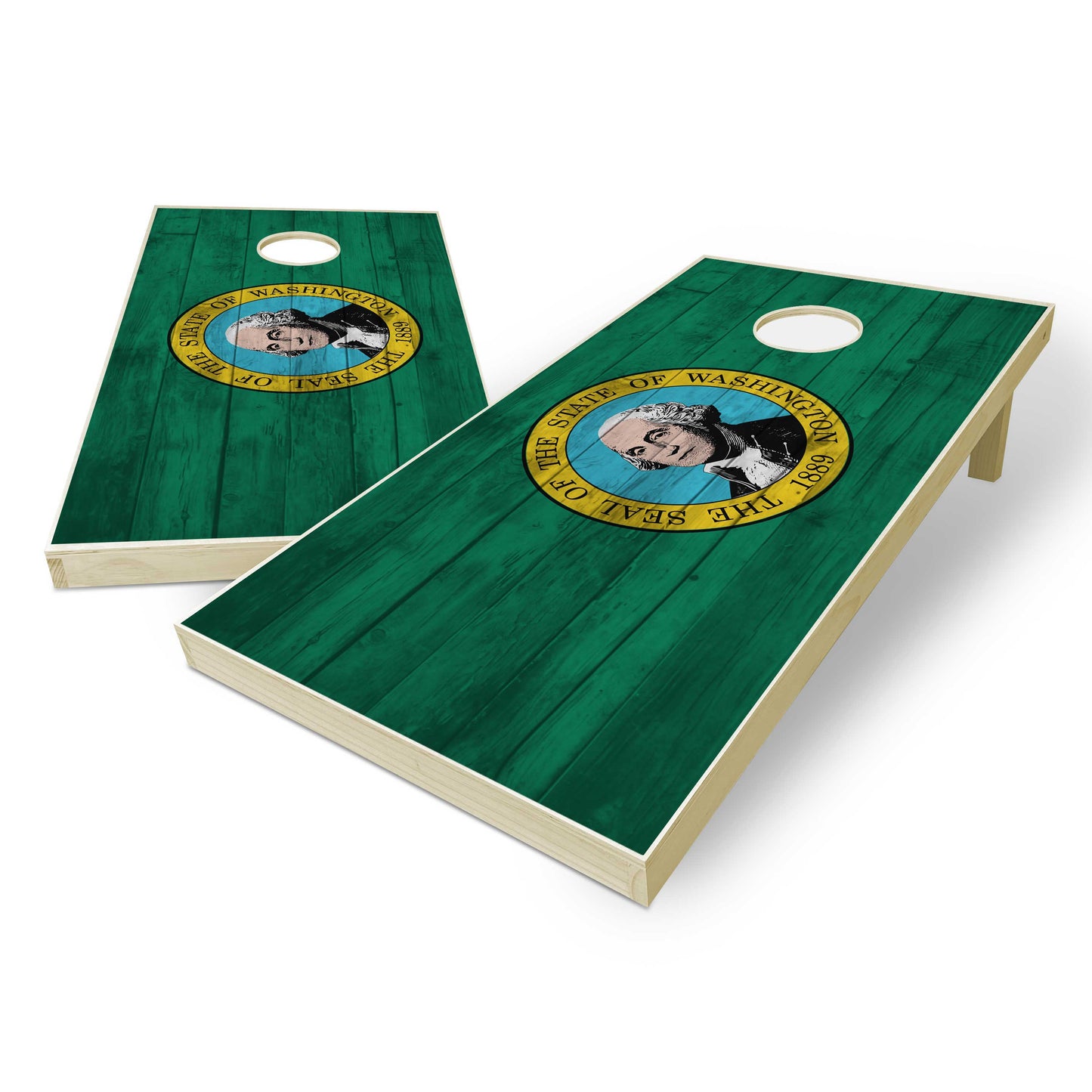 Washington State Flag Cornhole Set - Distressed Wood