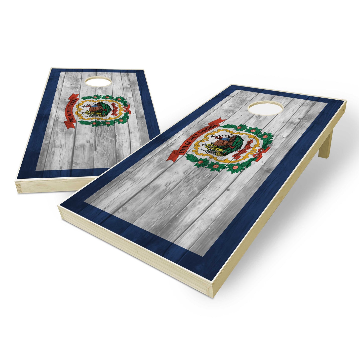 West Virginia State Flag Cornhole Set - Distressed Wood
