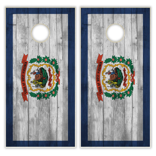 West Virginia State Flag Cornhole Set - Distressed Wood
