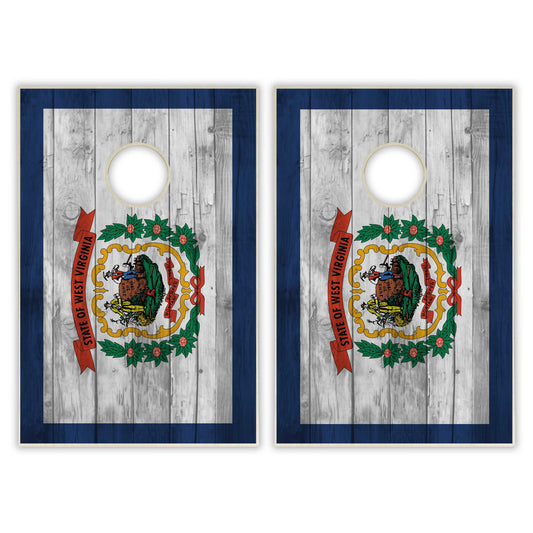 West Virginia State Flag Tailgate Cornhole Set - Distressed Wood