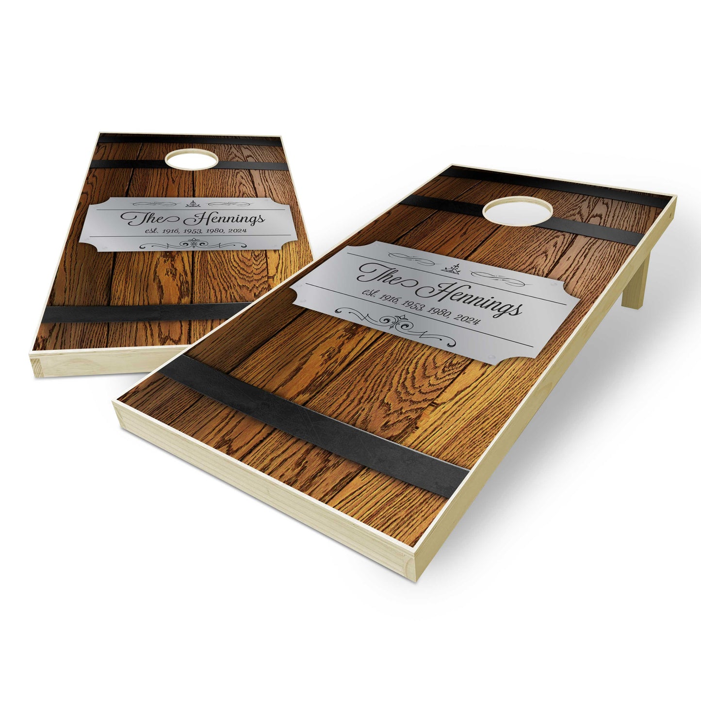 Customized Whiskey Barrel Cornhole Boards