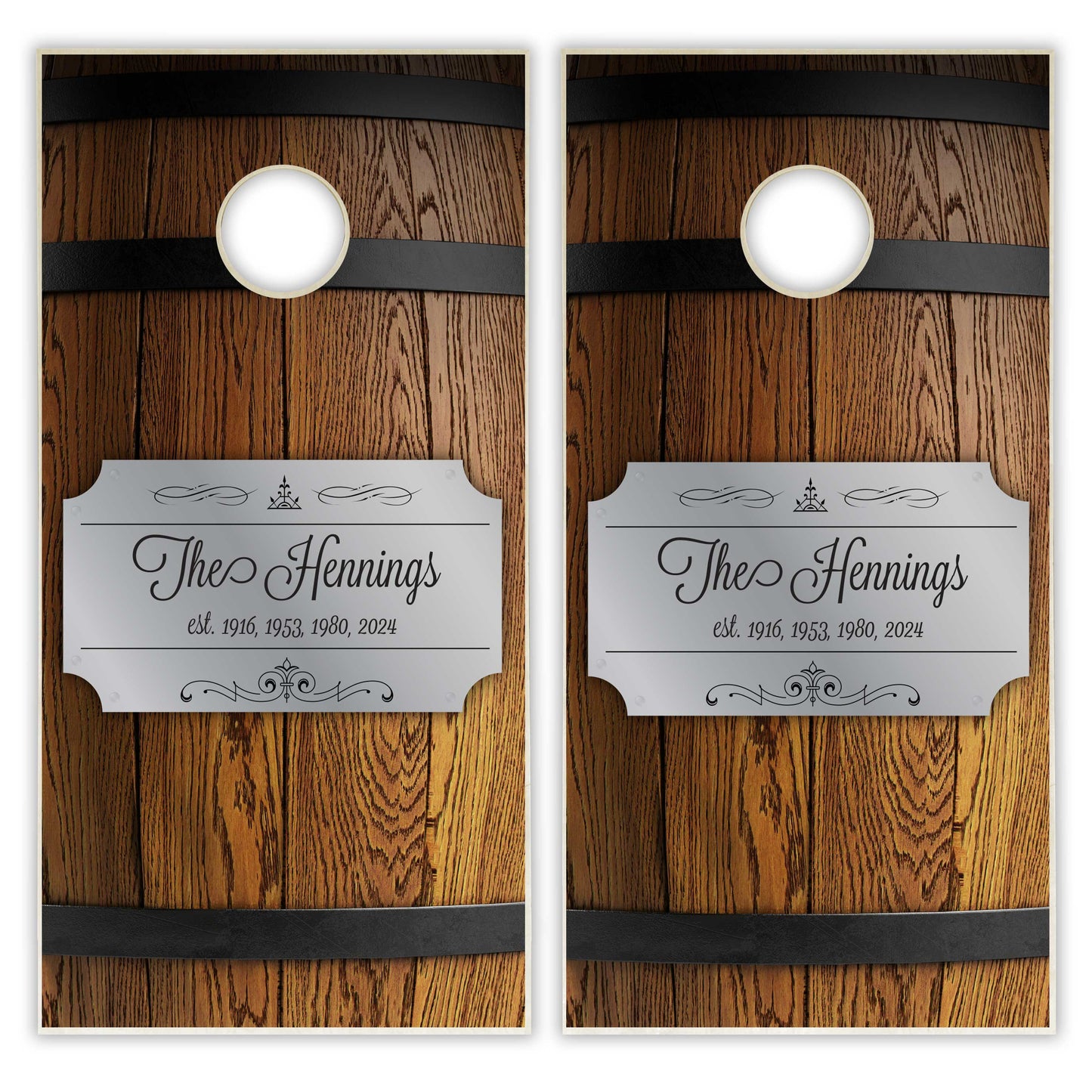Customized Whiskey Barrel Cornhole Boards