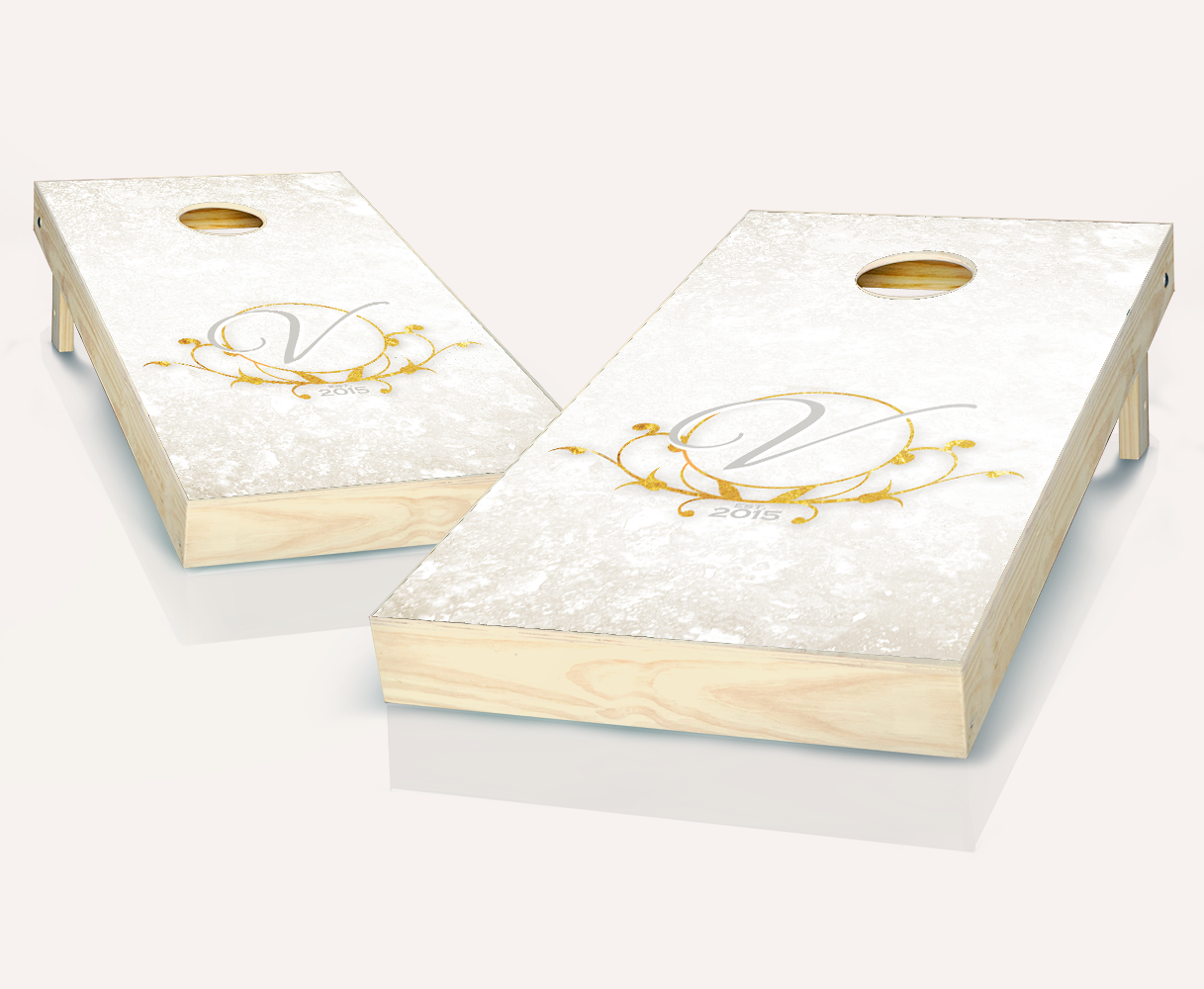 Customized Gold Leaf Wedding Cornhole Set