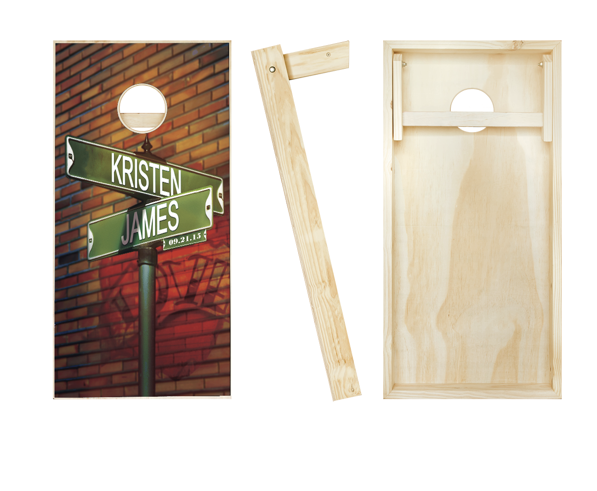 Customized Street Sign Wedding Cornhole Set