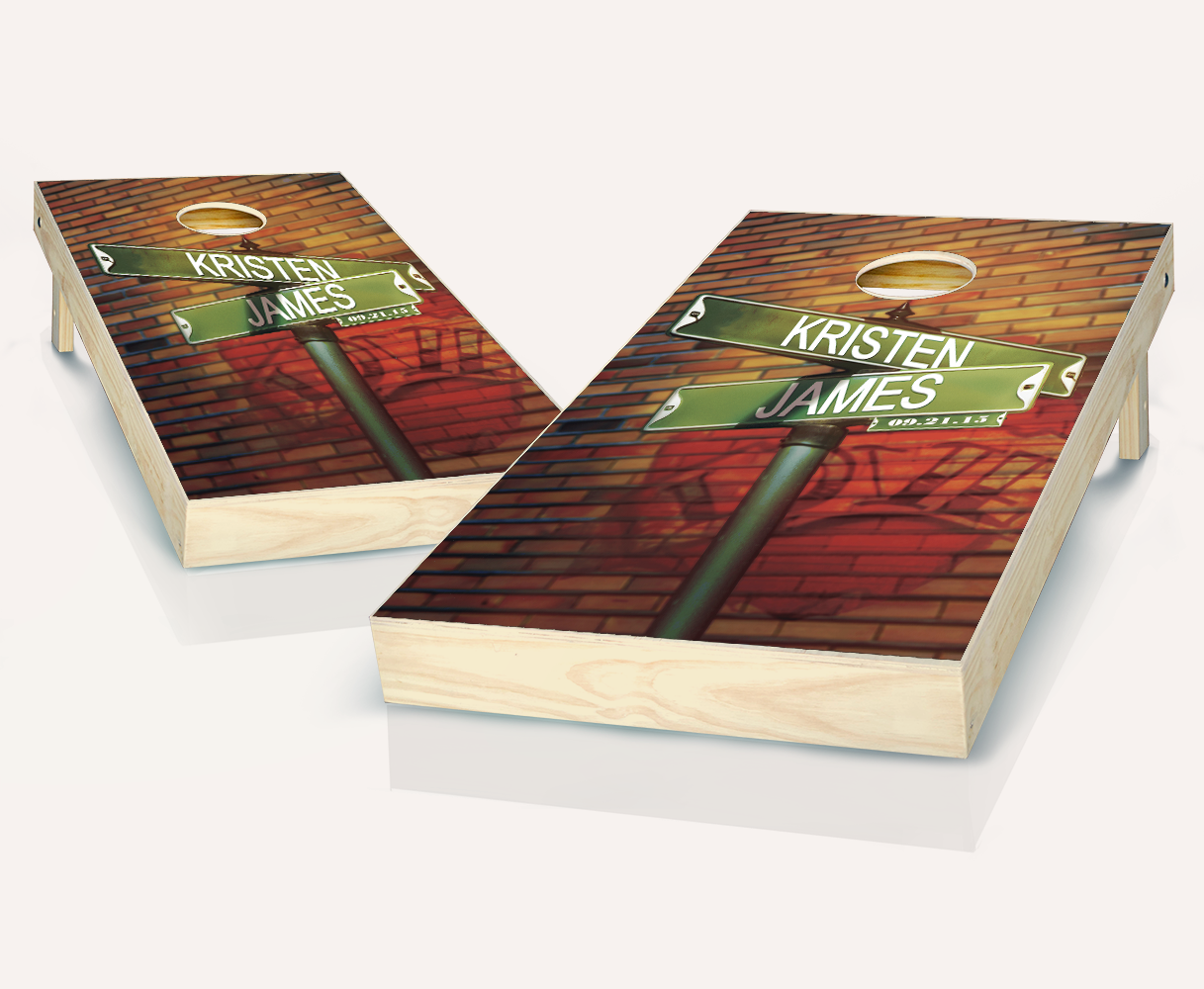 Customized Street Sign Wedding Cornhole Set