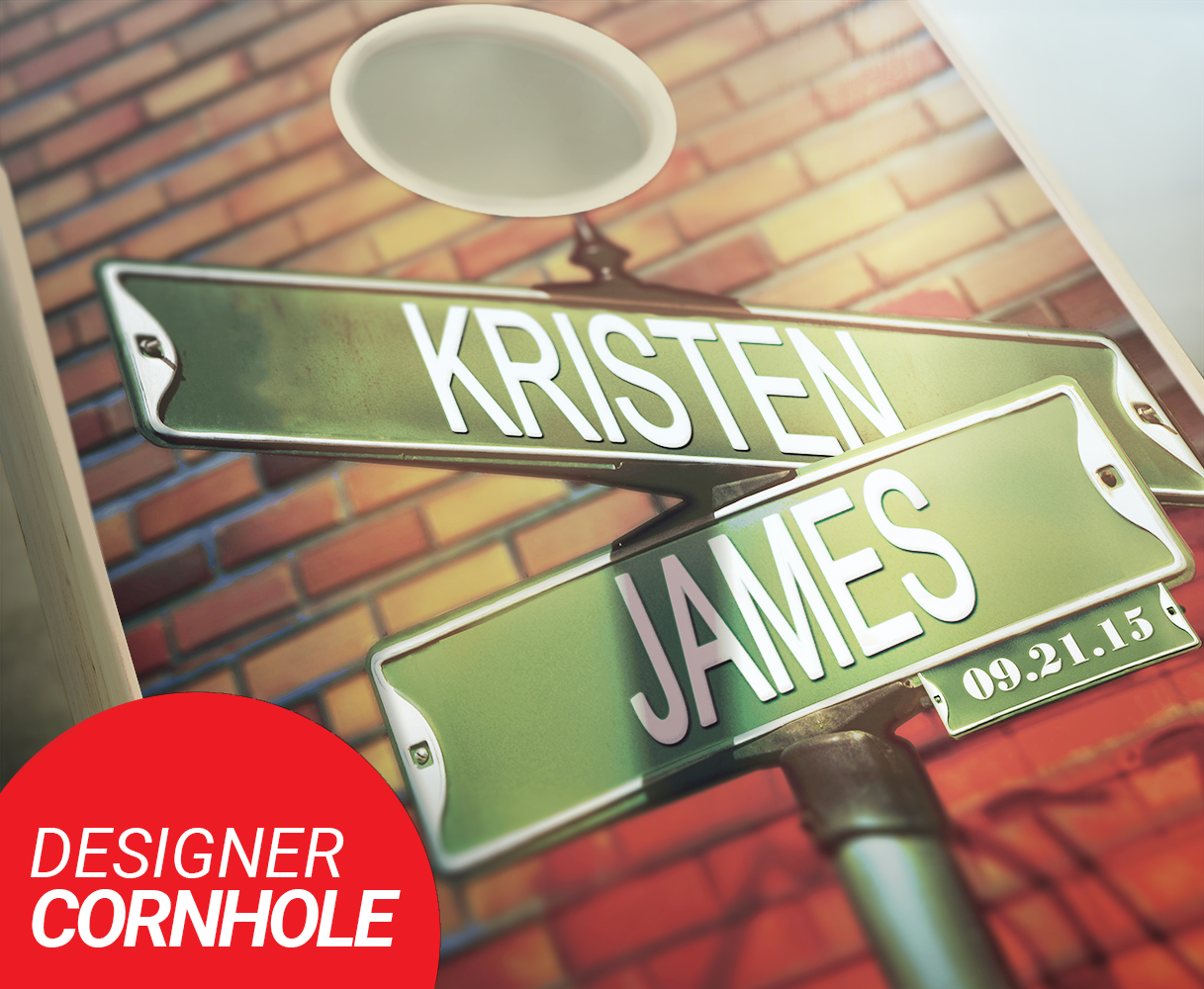 Customized Street Sign Wedding Cornhole Set