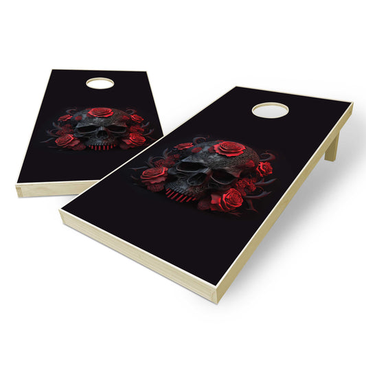 Sugar Skull Roses Dark Cornhole Boards