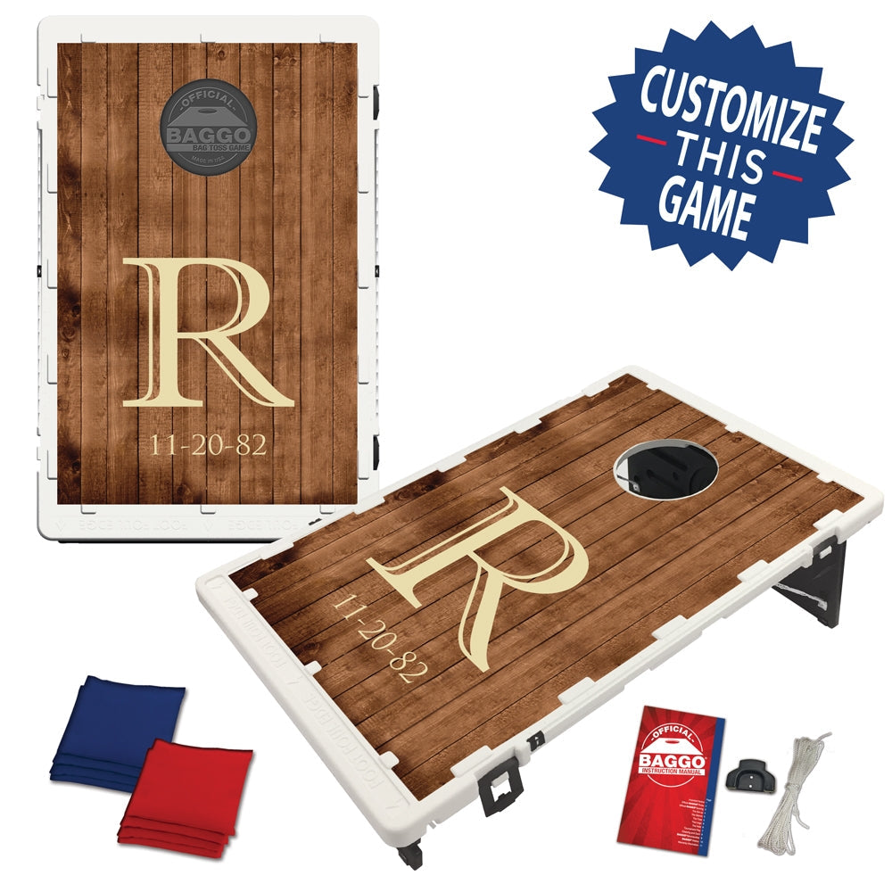 Barn Wooden Planks Design With Custom Letter Bag Toss Game by BAGGO