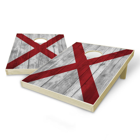 Alabama State Flag Tailgate Cornhole Set - Distressed Wood