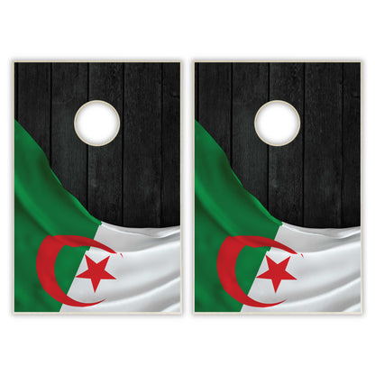Algeria Flag Tailgate Cornhole Set - Black Wood
