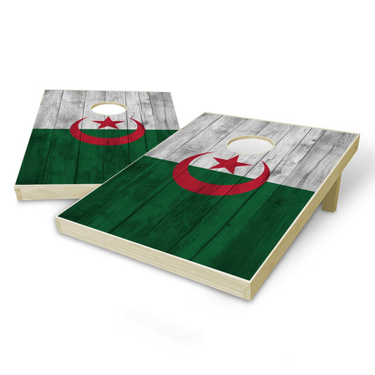 Algeria Flag Tailgate Cornhole Set - Distressed Wood