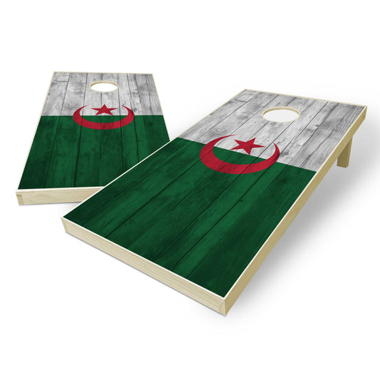 Algeria Flag Cornhole Set - Distressed Wood