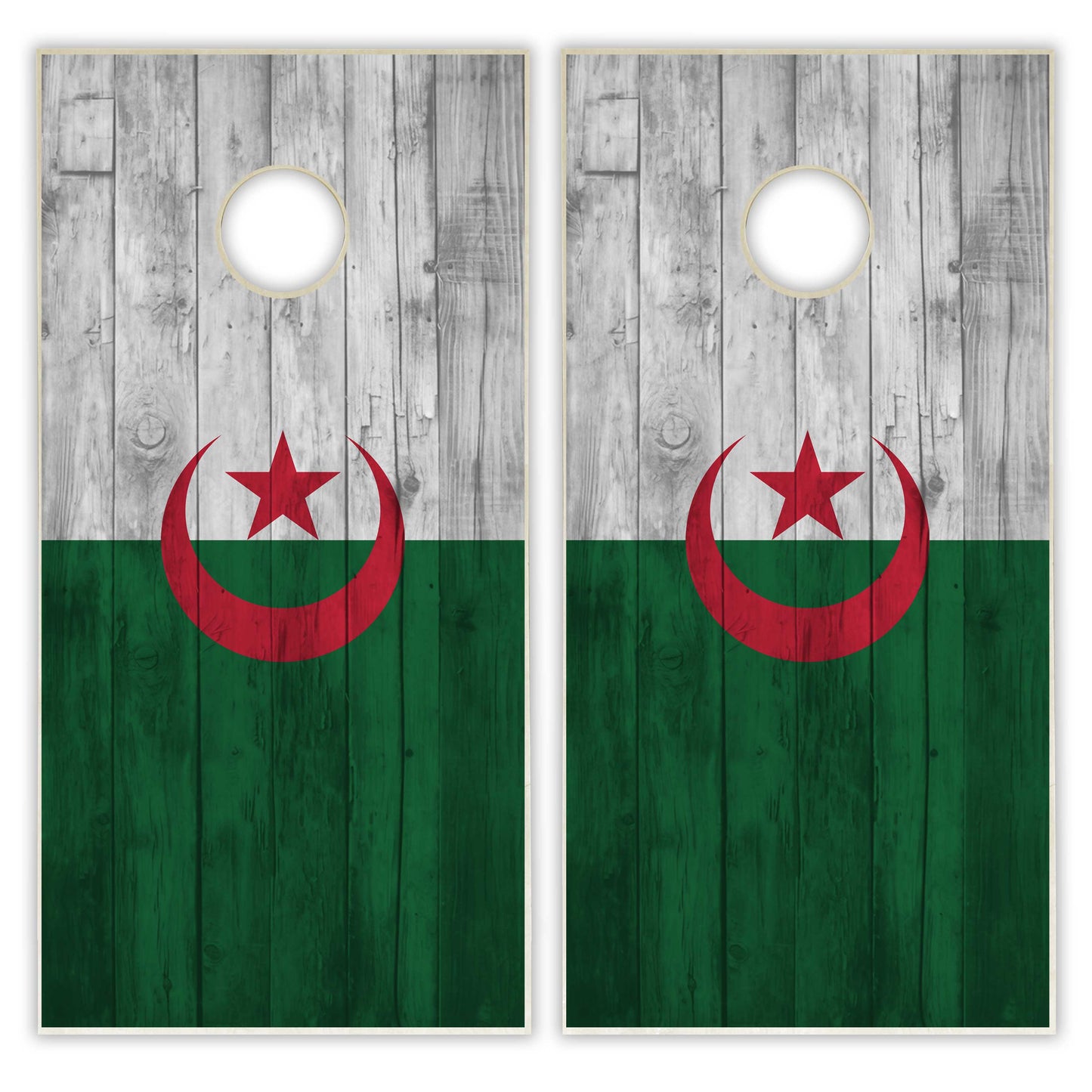 Algeria Flag Cornhole Set - Distressed Wood