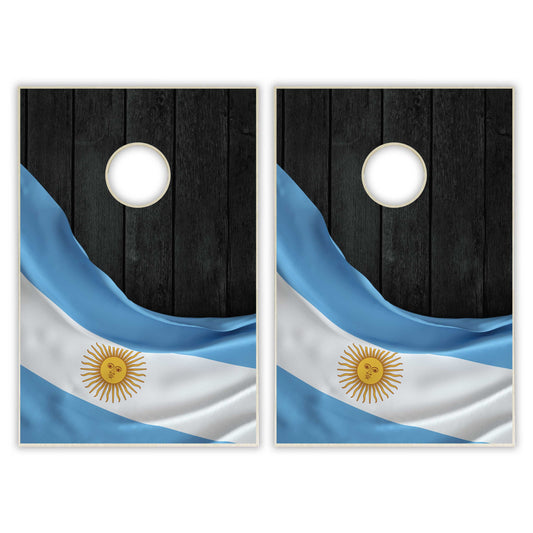 Argentina Flag Tailgate Cornhole Set - Black Wood