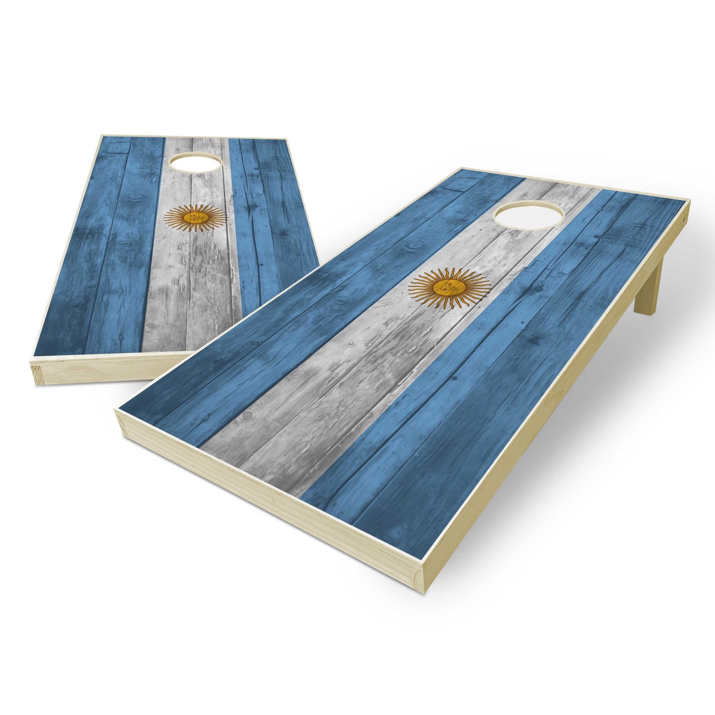 Argentina Flag Cornhole Set - Distressed Wood