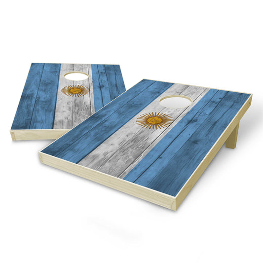 Argentina Flag Tailgate Cornhole Set - Distressed Wood