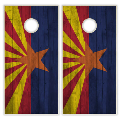 Arizona State Flag Cornhole Set - Distressed Wood