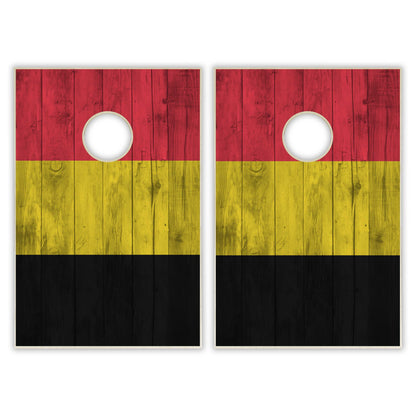 Belgium Flag Tailgate Cornhole Set - Distressed Wood
