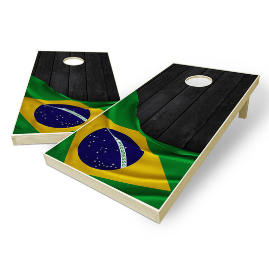 Brazil Flag Cornhole Set - Black Wood